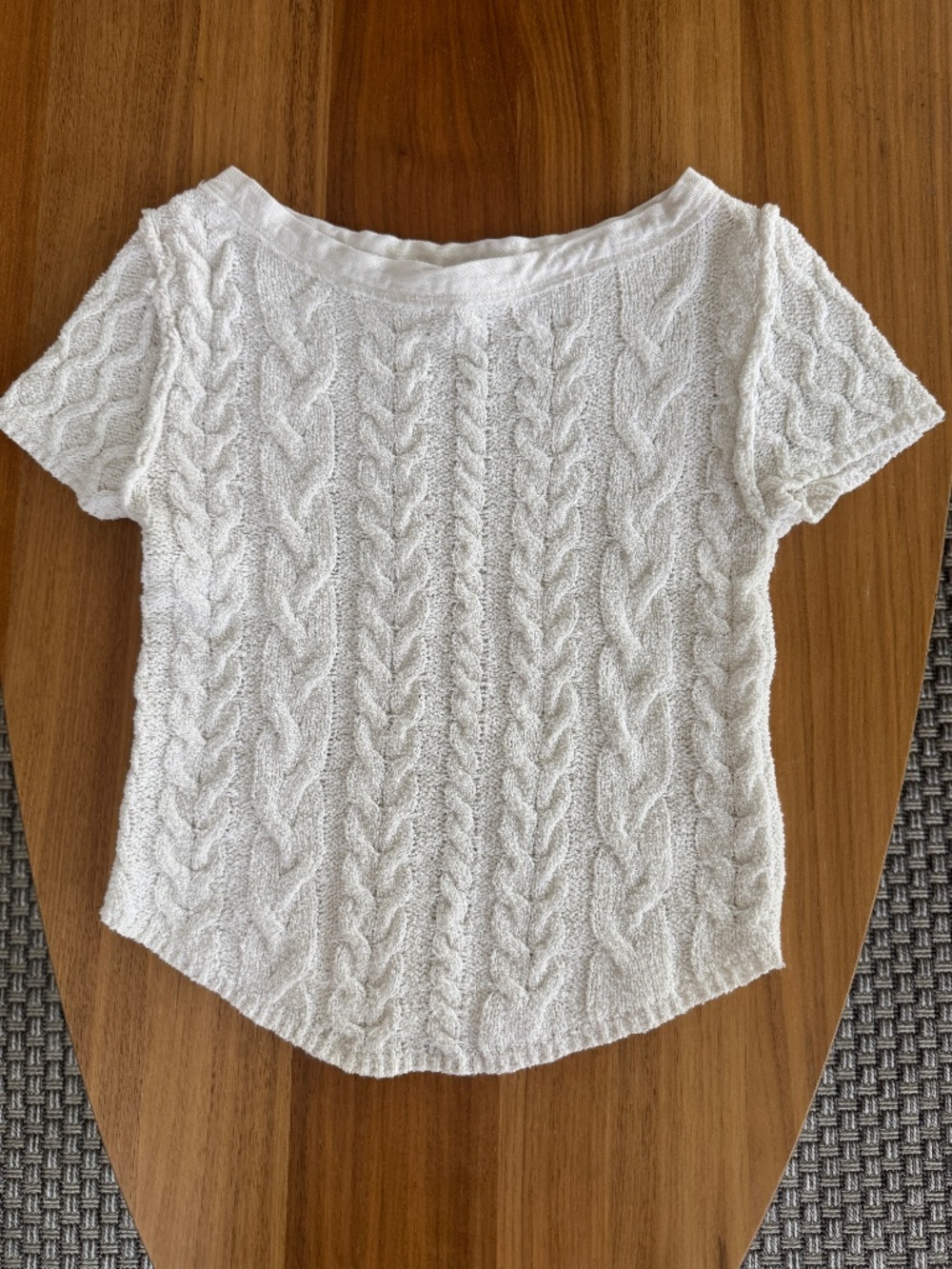 Free People Cream Short Sleeve Cable Knit Sweater (XS)